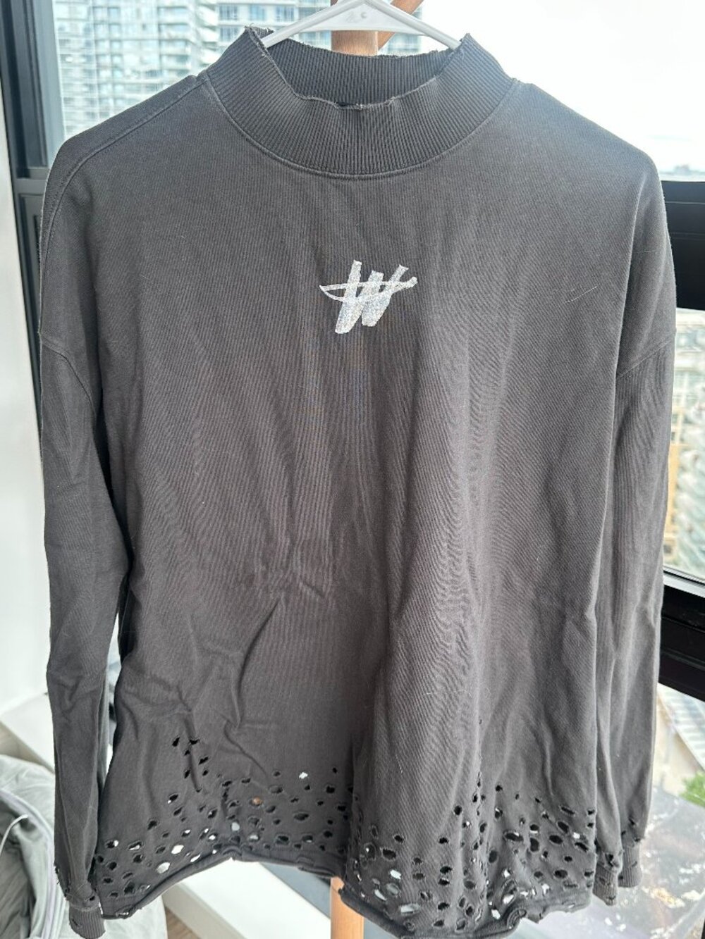We11done Mock Neck Long Sleeve Distressed Hem Dark Gray S Korea